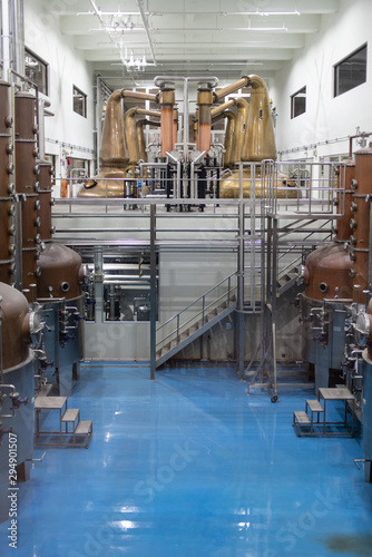 Interior of distillery for scotch grain whisky.