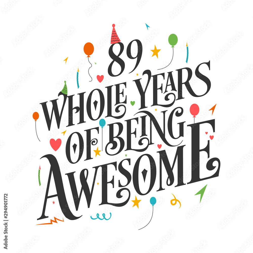 89th Birthday And 89th Wedding Anniversary Typography Design 