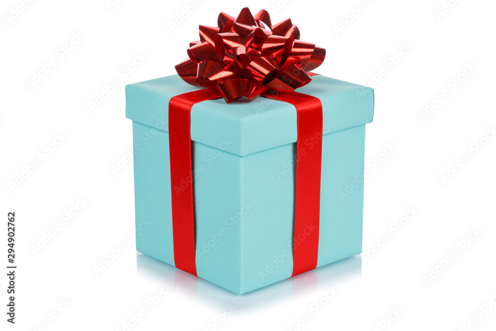Fototapeta premium Birthday gift christmas present turquoise box isolated on white