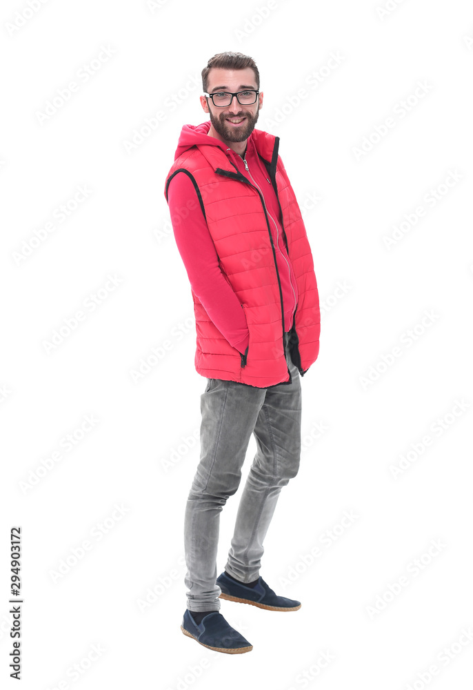 in full growth. modern fashion man in red jacket in full growth. modern fashion man in red jacket