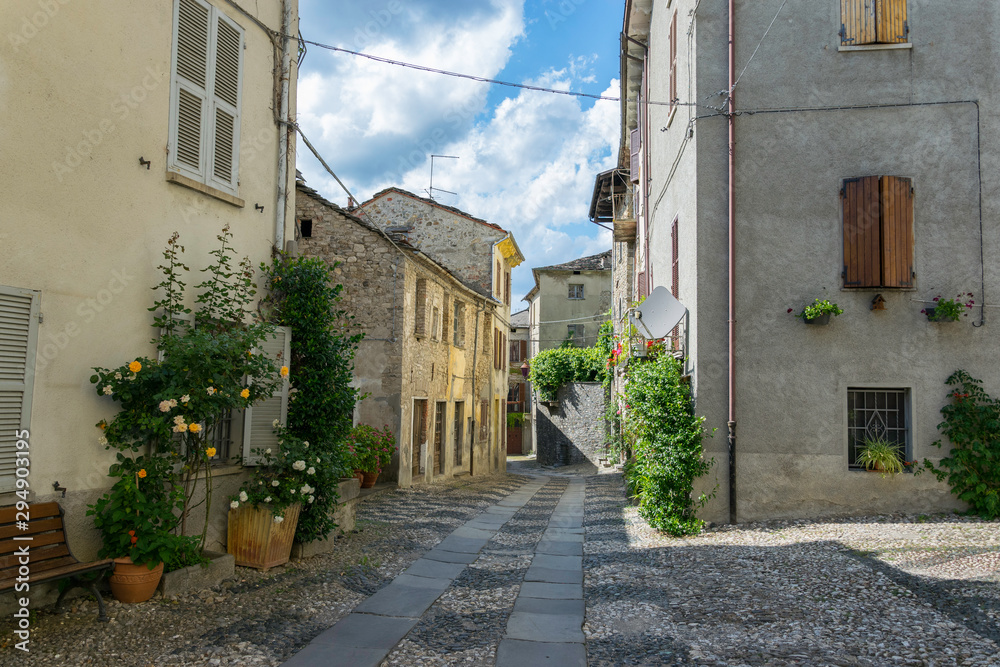 Colorful alley in an italian village during summer