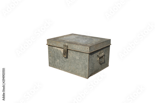 Old metal box on isolated white