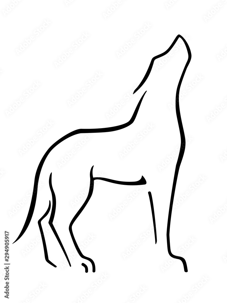 Wolf or dog howls - linear stylized picture - sign, symbol, icon or logo -vector template.