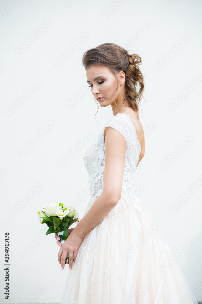 Charming Outdoor Bridal Portrait with wedding bouquet Charming Outdoor Bridal Portrait with wedding bouquet