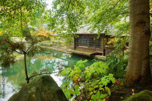 Japanese garden Pond and  Building. Kaiserslautern