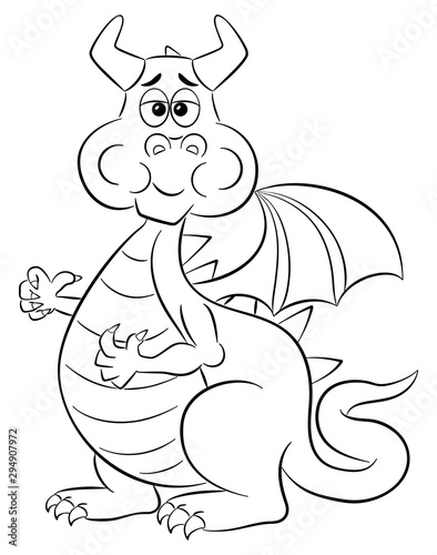 chewing cartoon dragon with a full mouth