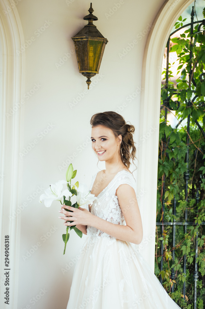 Charming Outdoor Bridal Portrait with wedding bouquet Charming Outdoor Bridal Portrait with wedding bouquet