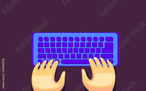 Flat Hands typing on keyboard with pastel background vector illustration