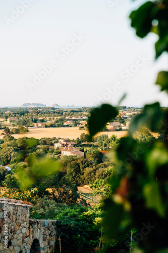 View of the rural environment of Baix Emporda with Medes Islands in the background, Pals, Catalonia, Spain
