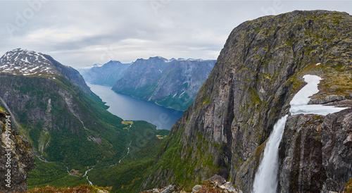Panoramic landscape with Mardalsfossen waterfall