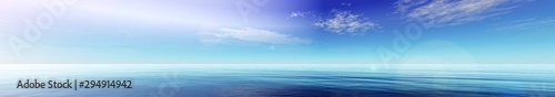 Ocean sunset. Panorama of sea sunset. Light above the water. 3d rendering.