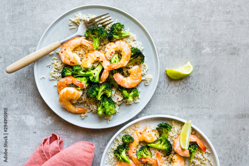 Shrimp with broccoli and rice Shrimp with broccoli and rice