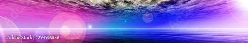 Ocean sunset. Panorama of sea sunset. Light above the water. 3d rendering.
