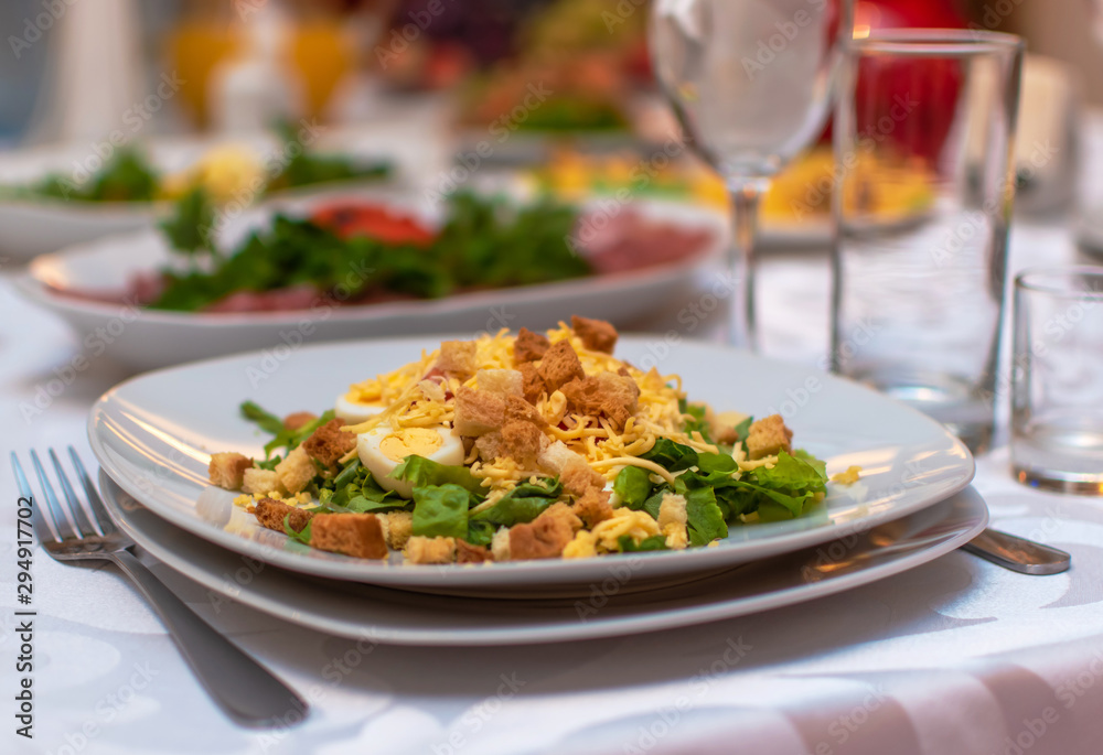 Banquet. Wedding. festive table setting. Snack. Interior, beautiful food. A plate of food. Fork wine glasses and juice. Banquet. Wedding. festive table setting. Snack. Interior, beautiful food. A plate of food. Fork wine glasses and juice.