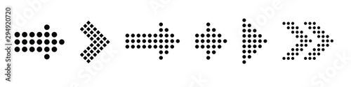 Dotted arrows set. Digital arrow symbols. Vector illustration isolated on white background