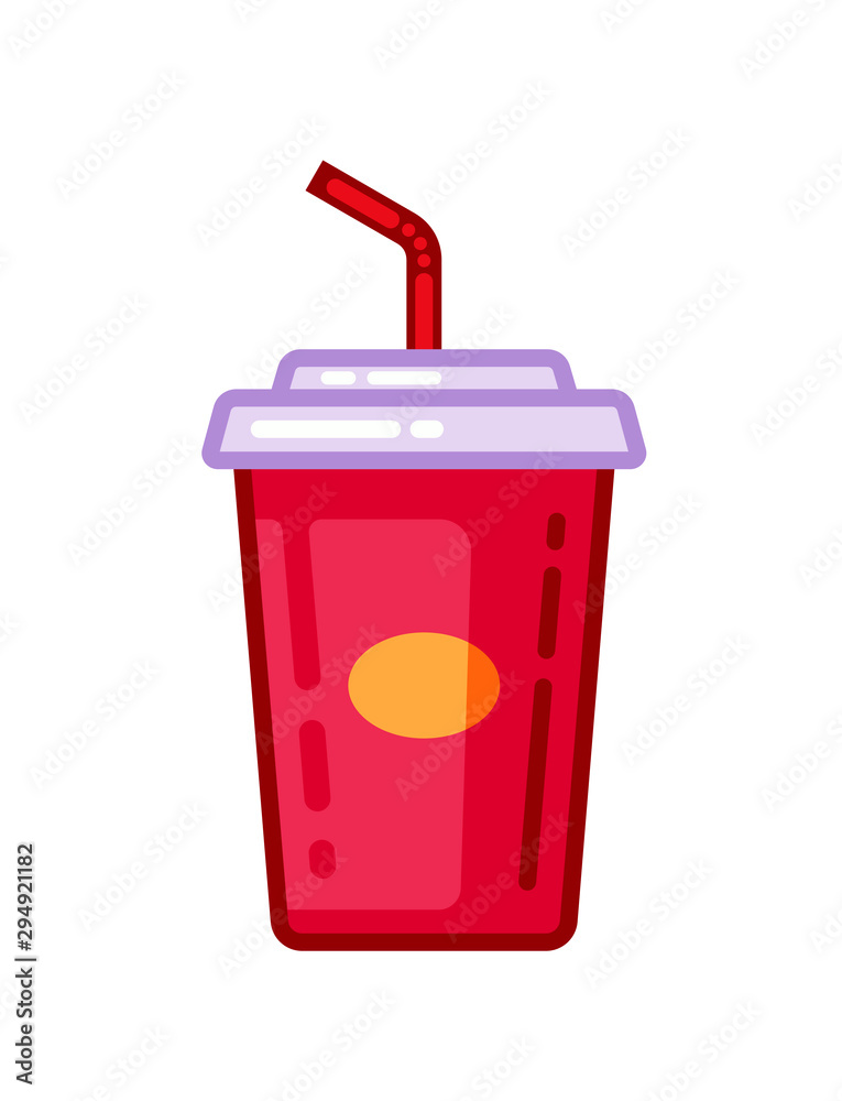 Soda red paper cup icon in flat style. Drink icon. Fast food. Vector isolated illustration. Soda red paper cup icon in flat style. Drink icon. Fast food. Vector isolated illustration.
