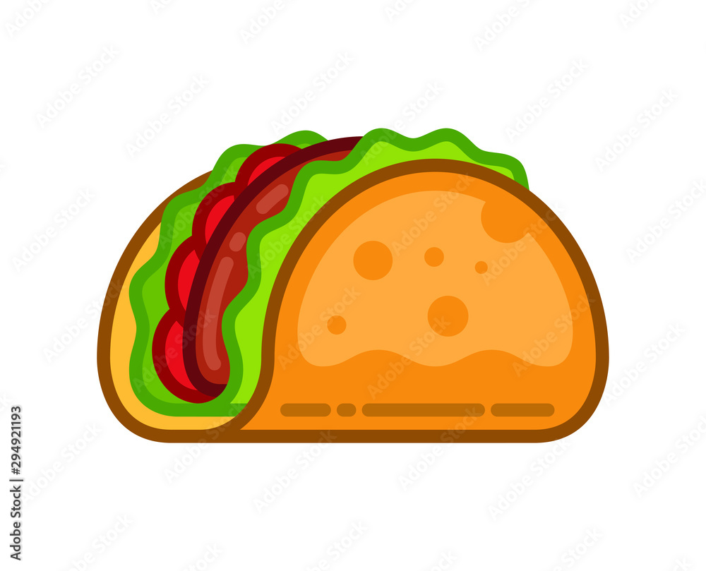 Taco vector illustration in flat style. Taco mexican food. Traditional tacos isolated. Taco fast food. Taco vector illustration in flat style. Taco mexican food. Traditional tacos isolated. Taco fast food.