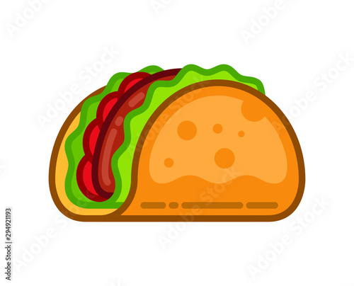 Taco vector illustration in flat style. Taco mexican food. Traditional tacos isolated. Taco fast food.