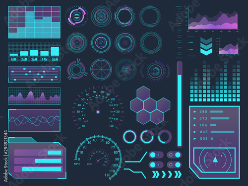 HUD elements sci-fi science futuristic user interface. Menu buttons, virtual reality, infographic vector illustration.