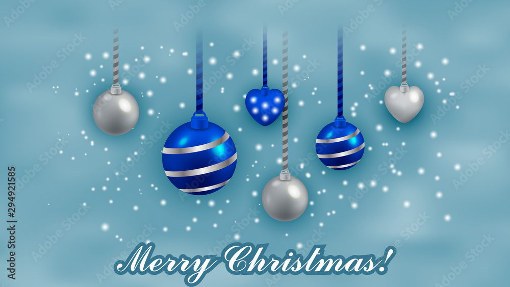 Christmas background with winter sky, new year balls and snow Christmas background with winter sky, new year balls and snow