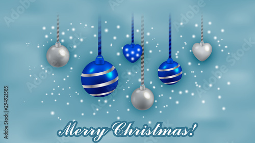Christmas background with winter sky, new year balls and snow