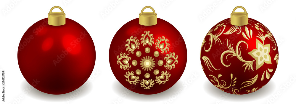 Set of Christmas balls isolated. Decorative toys for New Year decoration ornate with pattern. Vector illustration Set of Christmas balls isolated. Decorative toys for New Year decoration ornate with pattern. Vector illustration
