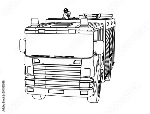 sketch of a fire engine vector on a white background