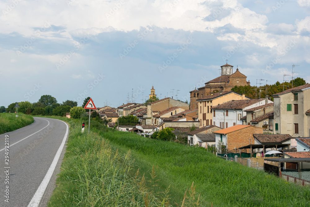 View of the town of Gualtieri, typical italian country town in Emilia-Romagna