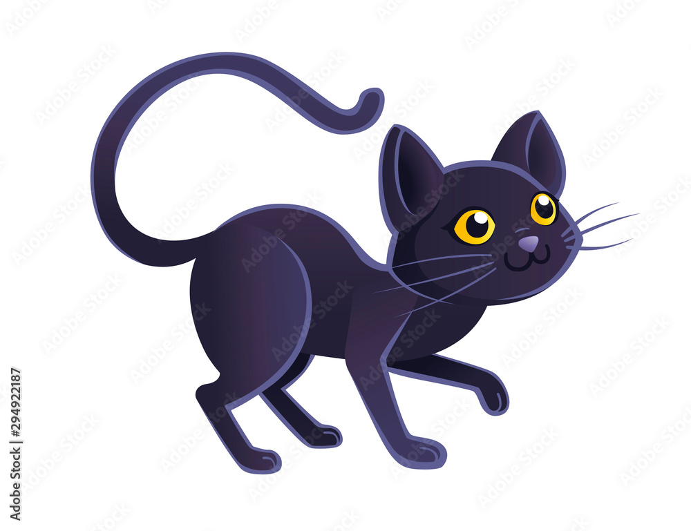 Fototapeta premium Cute adorable black cat cartoon animal design flat vector illustration on white background
