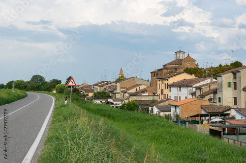 View of the town of Gualtieri, typical italian country town in Emilia-Romagna