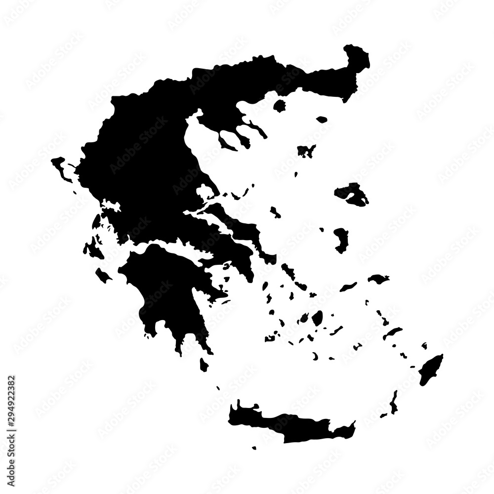 Vector illustration of black silhouette Greece. Vector map.
