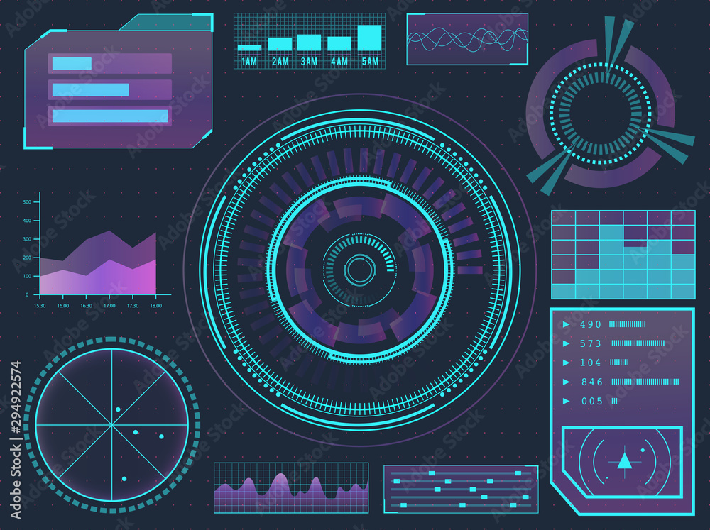 Obraz premium HUD elements sci-fi science futuristic user interface. Menu buttons, virtual reality, infographic vector illustration.