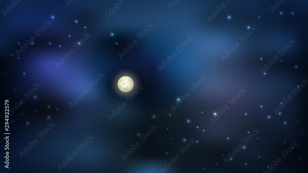 Night sky with shining moon and stars. Background for wallpapers, mobile screen or game asset