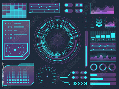 HUD elements sci-fi science futuristic user interface. Menu buttons, virtual reality, infographic vector illustration.