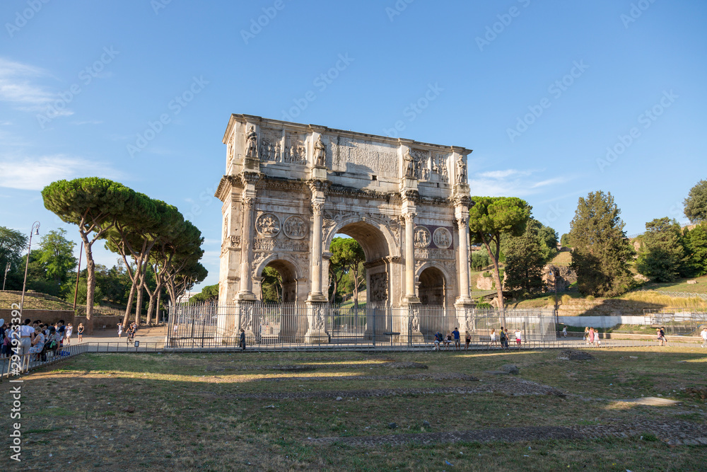 Rome, Italy - August 17, 2019: Arc de Triomphe of the Emperor of the Roman Empire Constantine in Rome