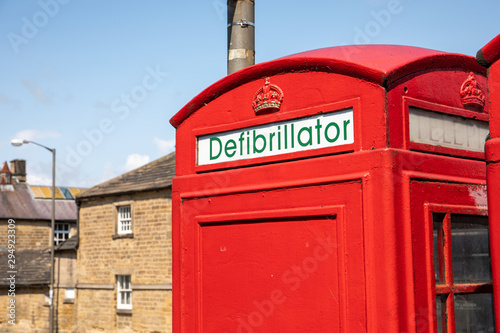 Phone booth defibrillator in Bakewell, England