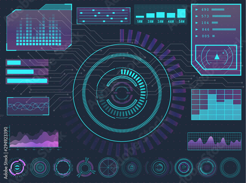 HUD elements sci-fi science futuristic user interface. Menu buttons, virtual reality, infographic vector illustration.
