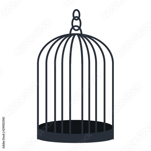 dark open empty cage for birds or animals in vintage dome-shape. vector illustration