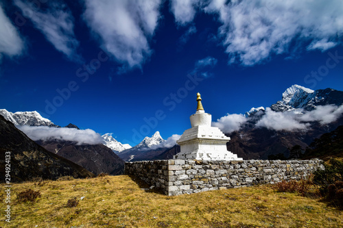 Chorten with Ama Dablam and Mount Everest in the background