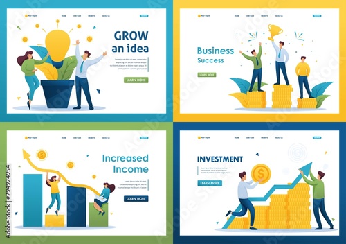 Set Flat 2D concepts grown an idea, increased income, business success, Investment. For Landing page concepts and web design