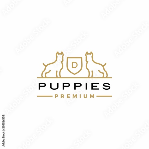 dog coat of arms logo vector icon illustration