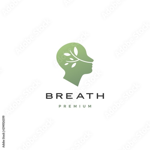 human head breath leaf nature natural air logo vector icon illustration