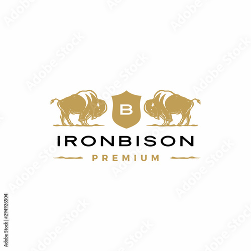 bison coat of arms logo vector icon illustration