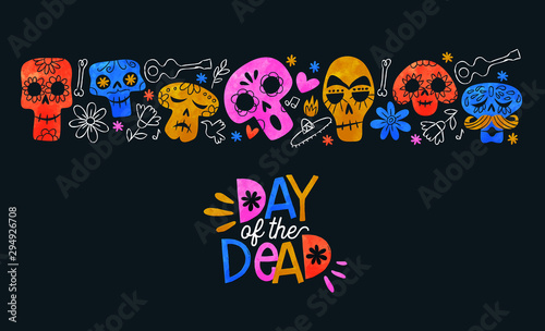 Day of the dead card colorful watercolor skull art