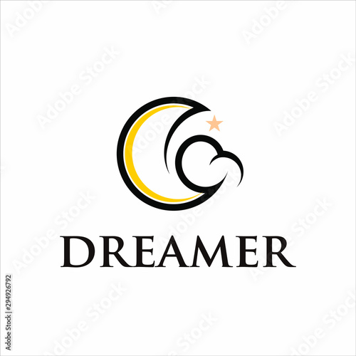 simple outline crescent moon and cloud logo design inspiration