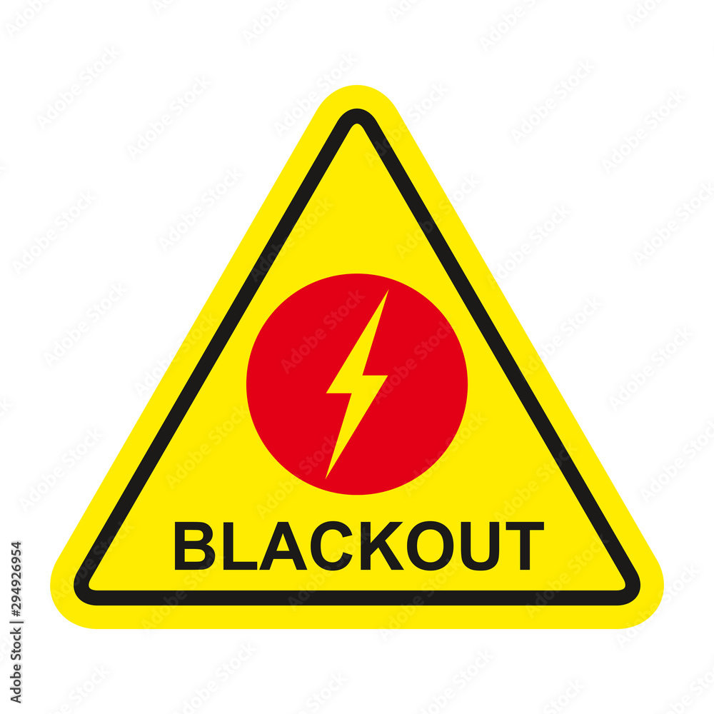 Danger warning sign. Blackout icon. Yellow triangle sign of blackout. Danger warning sign. Blackout icon. Yellow triangle sign of blackout.
