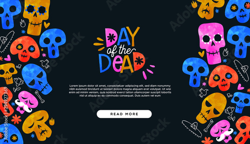 Day of dead cartoon skull landing page template