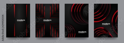 Modern Black Cover Design Template with Red Overlay Color