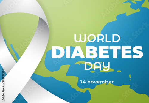 World Diabetes Day Awareness with World and Ribbon Ornament