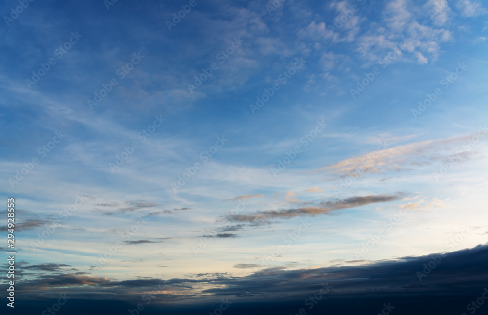 Fantastic soft clouds against blue sky, natural composition - panorama